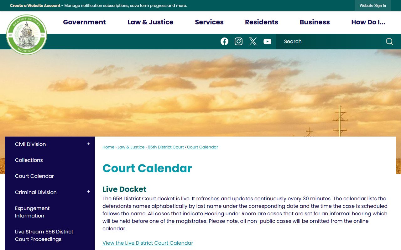 Gratiot County court records after arrest live 65B District Court docket