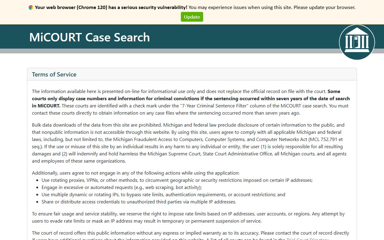 Gratiot County court records after arrest MiCOURT case search portal