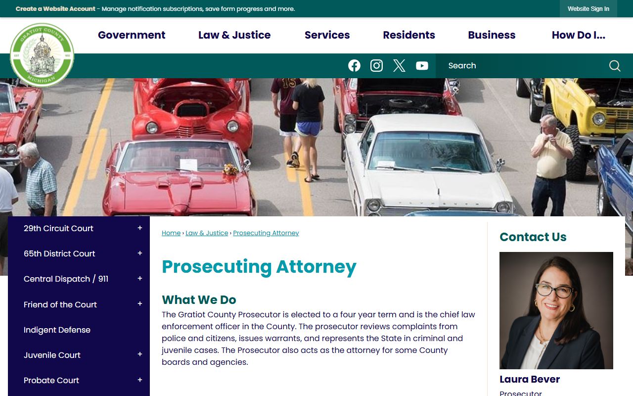 Gratiot County prosecutor page for court records after jail arrest